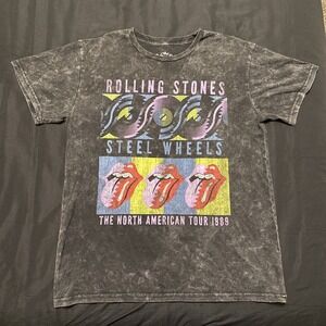 Rolling Stones Graphic‎ Tee Womens Size Large Steel Wheels Washed Black